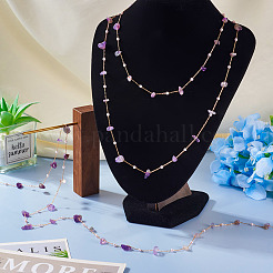 3m Natural Amethyst Chips & ABS Plastic Imitation Pearl Beaded Chains Necklace Making Kits&nbsp;CHC-TA0001-30D