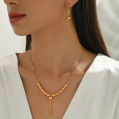 Vintage Brass Round Beaded Tassel Necklace & Earrings for Women&nbsp;EI2858