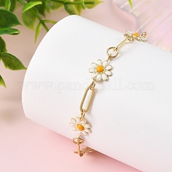 Brass Enamel Flower Link Chain Bracelets for Women&nbsp;BJEW-JB14167-01