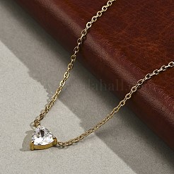 304 Stainless Steel Crystal Cubic Zirconia Triangle Pendant Necklaces for Women&nbsp;NJEW-Z064-02G
