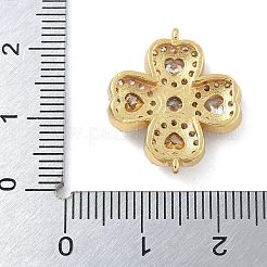 Rack Plating Brass Clear Cubic Zirconia Clover Connector Charms&nbsp;KK-A234-037G