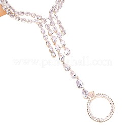 Brass Pave Cubic Zirconia Teardrop Hand Chain Finger Ring Bracelets for Women&nbsp;WGDC1F4-01