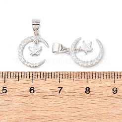 925 925 Sterling Silver Pave Clear Cubic Zirconia Crescent Moon with Star Charms&nbsp;STER-G050-02P