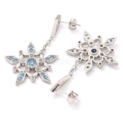 Rack Plating Brass Micro Pave Clear Cubic Zirconia Snowflake Dangle Stud Earrings&nbsp;EJEW-T021-03P
