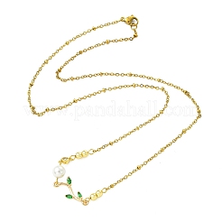 Shell Pearl Branch Pendant 304 Stainless Steel Cable Chain Necklaces for Women&nbsp;NJEW-JN06153