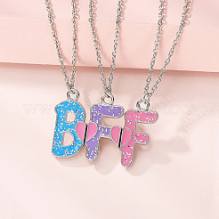 3Pcs 3 Colors Zinc Alloy Enamel Magnetic BFF Pendant Necklaces for Friend&nbsp;FS-WG36493-01