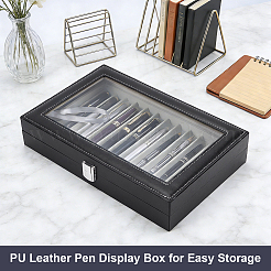 12 Grids Rectangle PU Leather Dustproof Pen Presentation Boxes with Visible Window Lid and Velvet Inside&nbsp;CON-WH0089-251