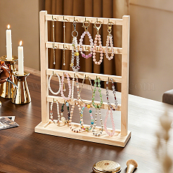 4-Tier Wood Jewelry Display Stands with Trays for Earrings Bracelets Rings Necklaces&nbsp;ODIS-WH0095-025B