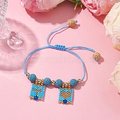 Natural Lava Rock & Dyed Natural Agate & Glass Seed Beaded Braided Bracelets&nbsp;BJEW-MZ00063-05