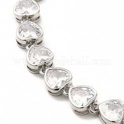 Clear Cubic Zirconia Heart Link Chain Necklace&nbsp;NJEW-E074-06P