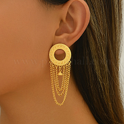 Flat Round with Chain Charm Alloy Dangle Stud Earrings&nbsp;MO1594