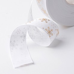 Golden Snowflake Pattern Printed Polyester Grosgrain Ribbon&nbsp;SRIB-K002-25mm-M01