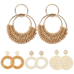 4 Pairs 4 Styles Rattan Dangle Stud Earrings&nbsp;EJEW-SP0001-16D