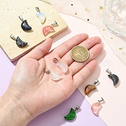 10Pcs Moon Natural & Synthetic Mixed Gemstone Pendants&nbsp;G-YW0002-21