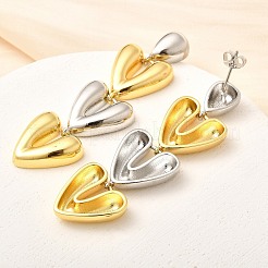Heart Brass Dangle Stud Earrings&nbsp;EJEW-F358-01GP