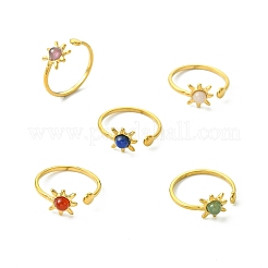 Gemstone Sun 304 Stainless Steel Cuff Open Rings for Women&nbsp;RJEW-JR01064