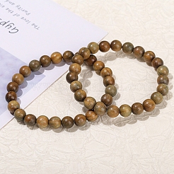 Natural Sandalwood Rond Bead Stretch Braclets for Men Women&nbsp;PW-WG55664-03