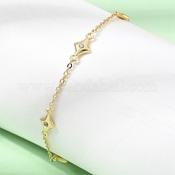 Brass Micro Pave Clear Cubic Zirconia Star Link Chain Bracelets&nbsp;KK-CBA3629-01G