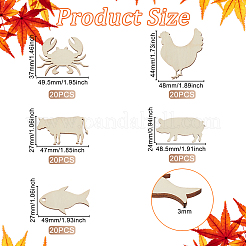 100Pcs 5 Styles Unfinished Wooden Cutouts&nbsp;WOOD-OC0002-90