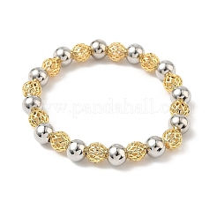 Brass Round Beaded Stretch Bracelets for Women&nbsp;BJEW-B148-04B-GP