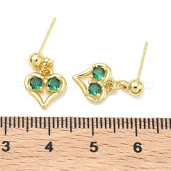 Valentine's Day Heart Brass Micro Pave Cubic Zirconia Dangle Stud Earrings&nbsp;EJEW-C181-04G