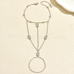 Elegant Brass Pave Clear Cubic Zirconia Multi-Layer Chain Rectangle Link Ring Bracelets for Women&nbsp;PZ1689