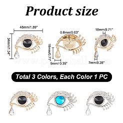 AHADEMAKER 3Pcs 3 Colors Crystal Rhinestone Eye of Ra/Re Safety Pin Brooch with Glass Beads&nbsp;JEWB-GA0001-09
