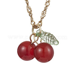 Natural Carnelian(Dyed & Heated) Cherry Pendant Necklaces&nbsp;NJEW-JN05101