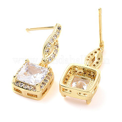Clear Cubic Zirconia Square Dangle Stud Earrings&nbsp;EJEW-F298-04G