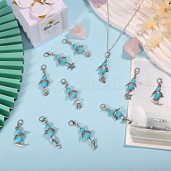 32Pcs 8 Styles Synthetic Turquoise Beads & Alloy Sea Animal Pendant Decorations&nbsp;HJEW-CA00068