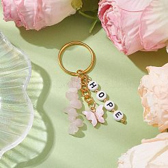 Alloy Enamel Acrylic with Natural Rose Quartz Keychain&nbsp;KEYC-JKC00806-03