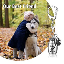 Pet Urn Key Chain Paw Print Urn Pendant Necklace Pet Cremation Jewelry Stainless Steel Paw Print Keychain Pet Keepsake Cat & Dog Urn with Storage Bag&nbsp;JX365A