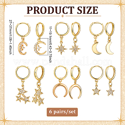 6 Pairs Brass Micro Pave Clear Cubic Zirconia Hoop Earrings&nbsp;EJEW-PH01464
