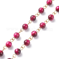 3.28 Feet Handmade Natural Tiger Eye Dyed & Heated Beaded Chains&nbsp;X1-AJEW-JB01092-04