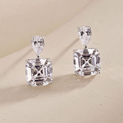 Rhodium Plated 925 Sterling Silver Micro Pave Cubic Zirconia Ear Studs for Women&nbsp;EJEW-P231-96P