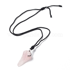 Natural Rose Quartz Plague Doctor Pendant Necklace with Nylon Rope&nbsp;NJEW-H009-01-04