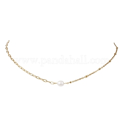 Natural Pearl Rice & 304 Stainless Steel Satellite Chain Paperclip Chain Necklaces for Women&nbsp;NJEW-JN05822-02