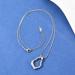 304 Stainless Steel Hollow Irregular Teardrop Pendant Round Snake Chain Necklaces for Women&nbsp;NJEW-G188-01P