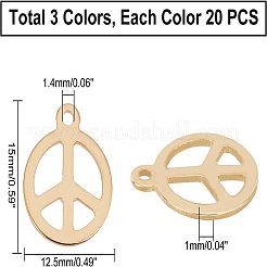 60Pcs 3 Colors 304 Stainless Steel Pendants&nbsp;STAS-UN0028-38