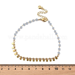 Bohemian Natural Dyed Stone Imitation Aquamarine Faceted Round & Brass Disc Tassel Anklets&nbsp;AJEW-Z046-07G
