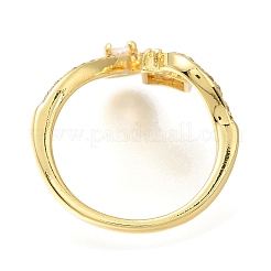 Rack Plating Brass Micro Pave Cubic Zirconia Open Cuff Rings for Women&nbsp;RJEW-M022-36G