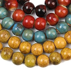 Handmade Fancy Antique Glazed Porcelain Ceramic Round Beads Strands&nbsp;PORC-L014-06