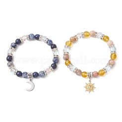 2Pcs 2 Styles 304 Stainless Steel & Brass Celestial Sun & Moon Couple Bracelet Set&nbsp;BJEW-TA00718