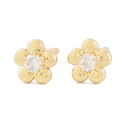 Brass Micro Pave Clear Cubic Zirconia Stud Earrings&nbsp;EJEW-F405-15G