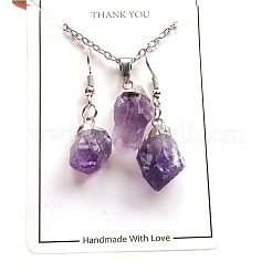 Nuggets Natural Amethyst Pendant Necklaces & Dangle Earrings Sets&nbsp;FS-WGD81FA-02