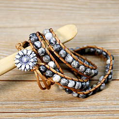 Natural Map Stone Beads Wrap Bracelets&nbsp;WG9B6C1-01