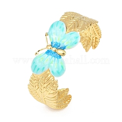 304 Stainless Steel Enamel Butterfly Cuff Bangles for Women&nbsp;BJEW-Z160-01G