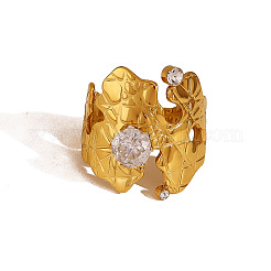 304 Stainless Steel & Clear Cubic Zirconia Cuff Open Rings&nbsp;WG708DE-01