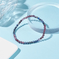 Natural Red Corundum/Ruby & Sapphire Round Beaded Stretch Bracelet&nbsp;BJEW-JB07900-01