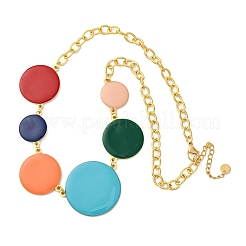 Summer 304 Stainless Steel Colorful Enamel Flat Round Link Chain Necklaces&nbsp;NJEW-S452-01G
